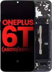 Ansamblu OLED cu Ramă OnePlus 6T A6010 A6013 Aftermarket Plus Negru Oglindă