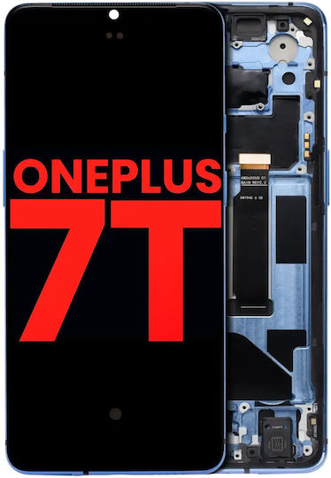 OLED-Displayeinheit mit Rahmen für OnePlus 7T, Aftermarket Plus, Glacier Blue