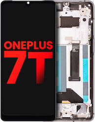 Ansamblu OLED cu Ramă OnePlus 7T Aftermarket Plus Argintiu Mat Frosted