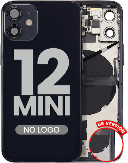 Backcover mit Kleinteilen für iPhone 12 Mini US-Version Aftermarket Plus Schwarz