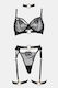 Set de lenjerie intimă transparent cu balene și jartiere negru
