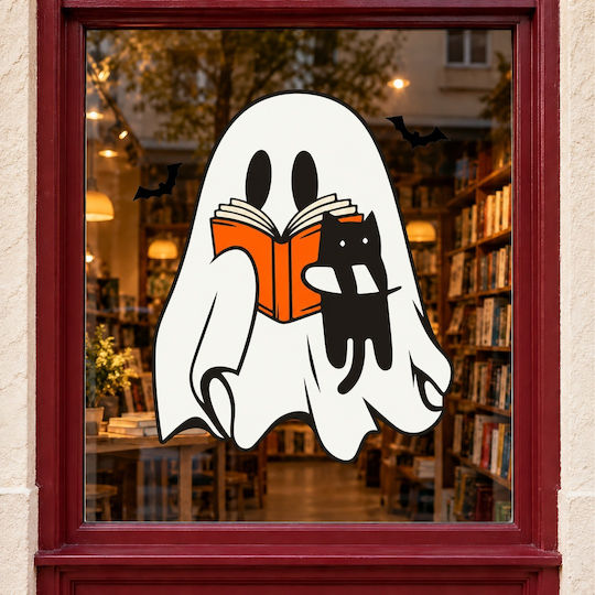 Halloween Βιτρίνα Φαντασματάκι Η Μαύρη Γάτα 40x30cm
