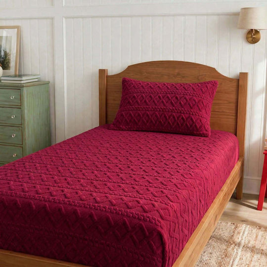 Cosy Life Flanell-Spannbettlaken-Set für Einzelbett mit 1 Kissenbezug 100x200 cm Bordeaux (2 Stück)