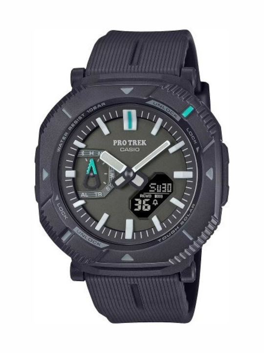 Casio Мъжки часовник на батерия с черна каучуко...