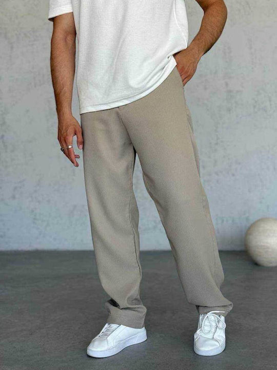 Men's Loose Fit Beige Trousers