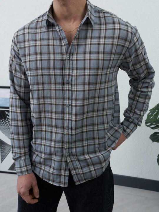Long Sleeve Shirt in Regular Fit Blue Checked