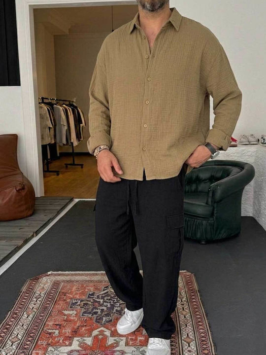 Long Sleeve Shirt in a Wide Fit Khaki