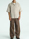 Short Sleeve Linen Shirt in Wide Fit Ecru