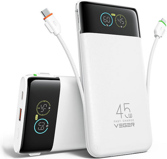 Veger W2085S Външна Батерия 20000mAh 45W с USB-A Порт и USB-C Порт с Power Delivery Бяла