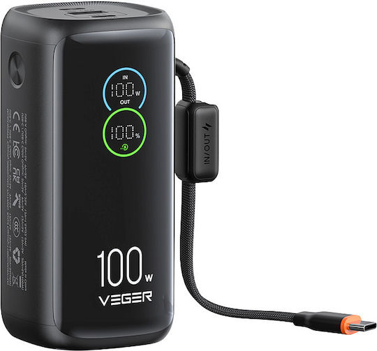 Veger W2099 Powerbank 20000 mAh 100 W mit USB-A-Anschluss und 2 USB-C-Anschlüssen, Power Delivery, Schwarz