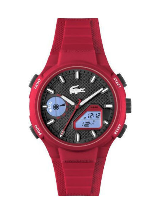 Digital Men's Battery-Powered Watch with Red Rubber Strap