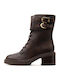 Leather Women's Biker Ankle Boots Brown