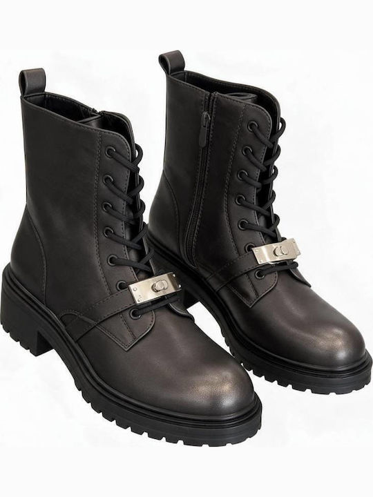 Women's Combat Boots with Medium Heel Anthracite
