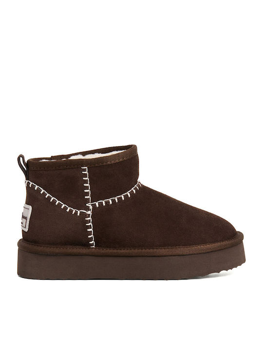 Pepe Jeans Leder Damenstiefeletten mit Pelz Braun