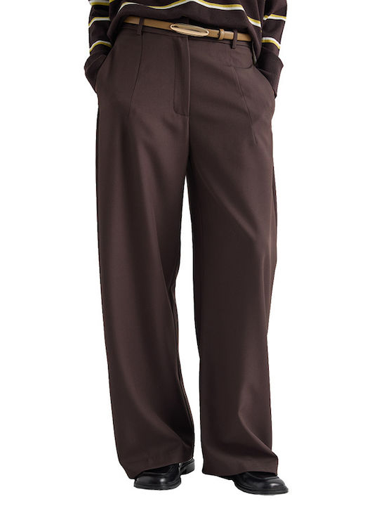 Women's Brown Fabric Trousers