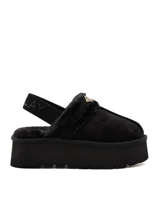 Replay Women's Clogs Slippers with Fur Black
