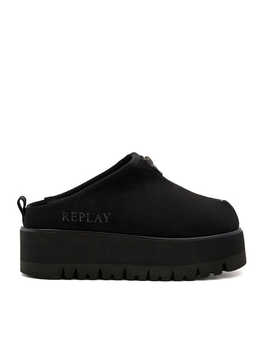 Replay Clogs Women's Slippers with Fur Black