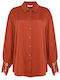 Red Long Sleeve Women's Satin Shirt
