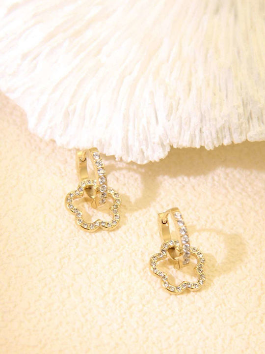 Lysea Women's Flower Pave Steel Earrings Gold Rhinestones