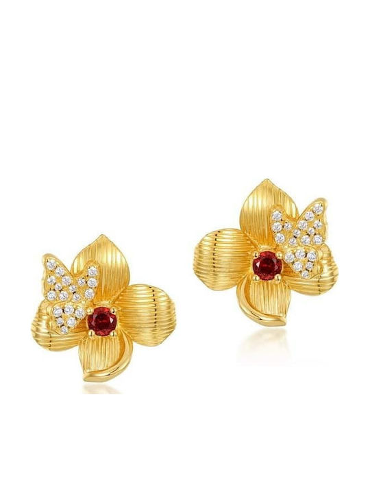 Lysea Women's Luxora Garnet Blossom Earrings 925 Silver Gold Plated