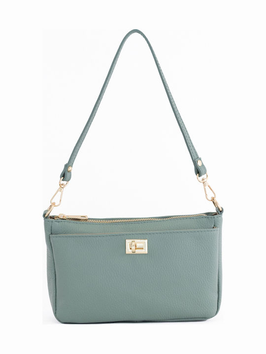 Damen-Schultertasche aus Leder Light Green