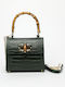 Damen-Flap-Tasche aus Leder in Olivgrün