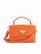 Orangefarbene Damen-Schultertasche aus Leder