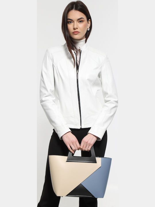 Set aus einer Damenhandtasche aus Leder in Hellblau mit Schulter- und Crossbody-Trageriemen