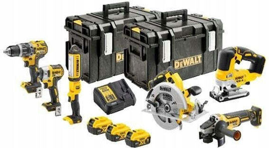 DCK663P3-QW Brushless 18V Angle Grinder, Circular Saw, Impact Drill Driver, Impact Screwdriver, Jigsaw & Torch Set with 3 5Ah Batteries and Case
