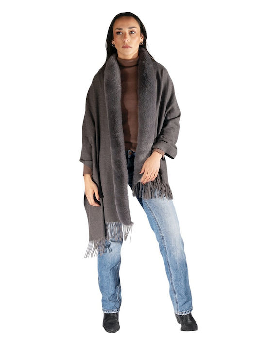 Women's Grey Fur Neck Warmer Scarf