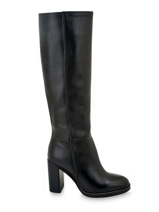 Schwarze Damenstiefel aus Leder mit hohem Absatz