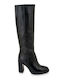 Schwarze Damenstiefel aus Leder mit hohem Absatz