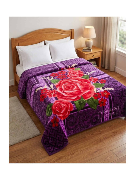 Olia Home Knitted Double Blanket 220x240cm Purple