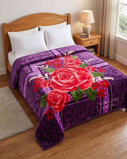 Olia Home Knitted Double Blanket 220x240cm Purple