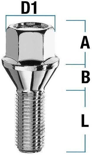 Wheel Bolt M12x1.5 Conical 60° Length 42 mm Key 17