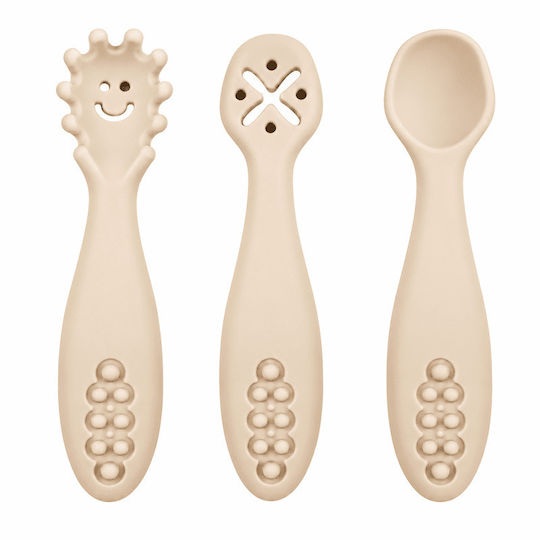 Queen Mother Baby-Besteckset aus beigem Silikon, 3-tlg.