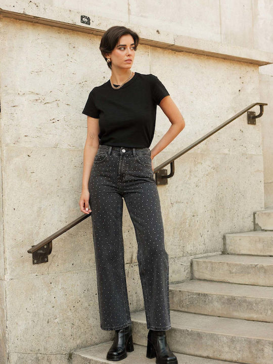 Damen Jeans in Grau mit geradem Bein