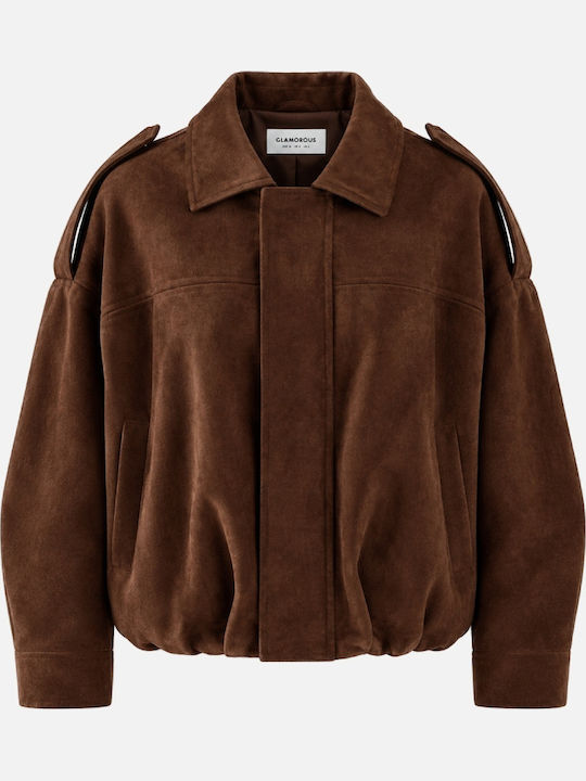 Glamorous Long Suede Women's Winter Jacket Brown An5838