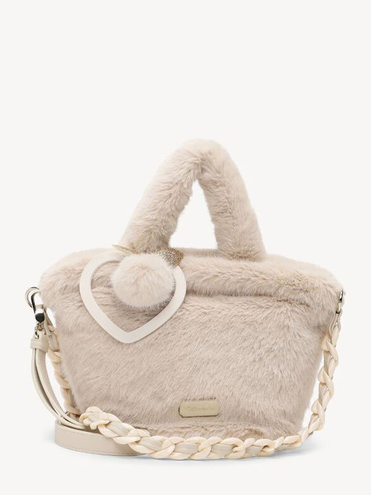 Tamaris Damen-Schultertasche aus Fell Ecru