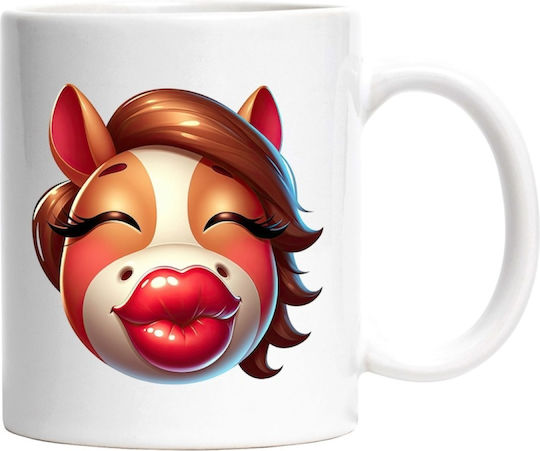 A Mare Giving a Little Kiss, Happiness, Valentine's Day, Love, Affection, Gesture Ceramic White Mug 330ml (Personalized)