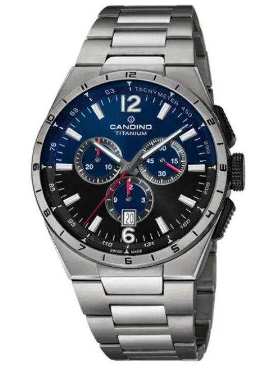 Candino Мъжки Часовник 43 mm Хронограф На Батерия със Сребриста Стоманена Верижка Candino Мъжки Часовник 43 mm Хронограф На Батерия със Сребриста Стоманена Верижка