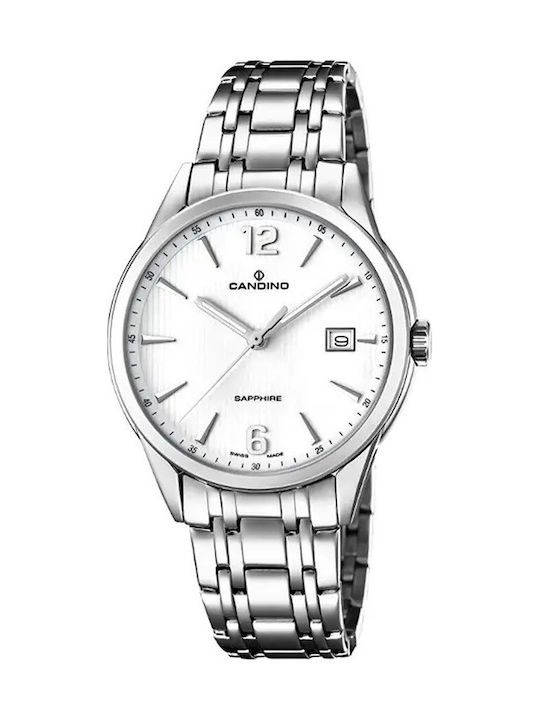 Мъжки часовник 40 mm на батерия със сребриста стоманена верижка
