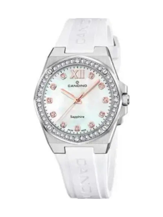 Мъжки Часовник 34mm На Батерия с Бяла Каучукова Каишка