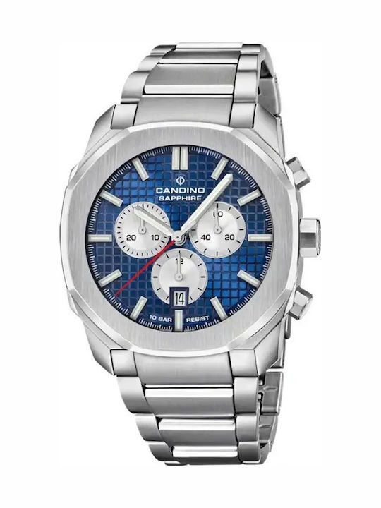 Icon Мъжки Часовник 44 mm Хронограф на Батерия със Сребриста Стоманена Верижка
