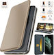Book-style Case Motorola Moto G10 Magnetic Closure Flip Cover Card Pocket Stand Function Eco-leather Microfiber Lining Gold