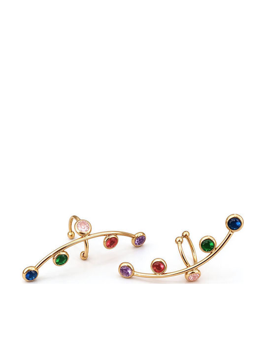 Ατσάλινα Ear Cuffs Πολύχρωμα Στρας Χρυσό Σετ 2 Τεμαχίων