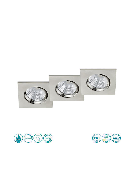 Trio Lighting Pamir Quadratisches Einbaustrahler-Set aus Metall Silber 3 Stück