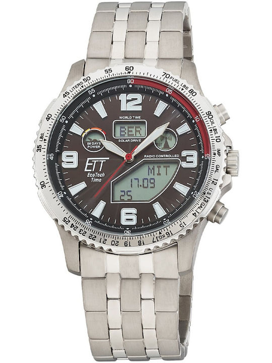 ETT Men's Watch 45mm Chronograph Solar with Silver Metal Bracelet