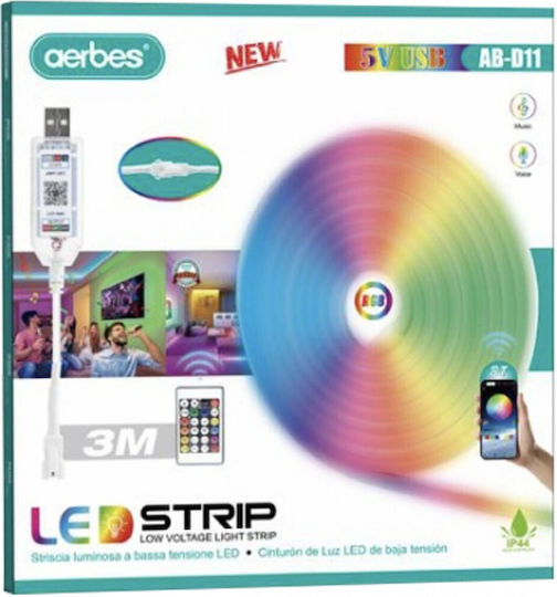 Aerbes Smart LED Strip Wi-Fi USB 5V RGB Light 3m with Power Supply & Remote Control