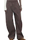 Women's Brown Fabric Trousers with Elastic Waist